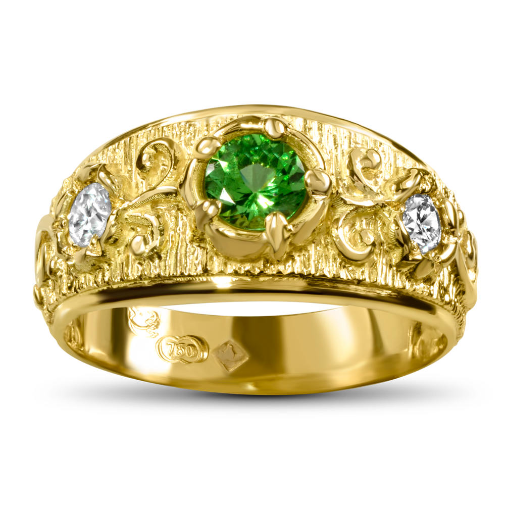 Bark Scrolls Ring Tsavorite & Diamond