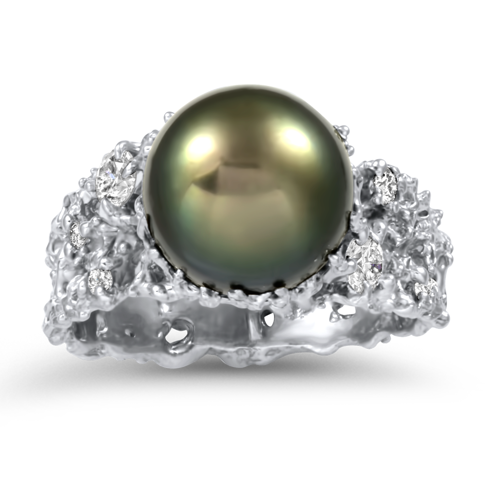 Beach Pearl & Diamond Ring White Gold
