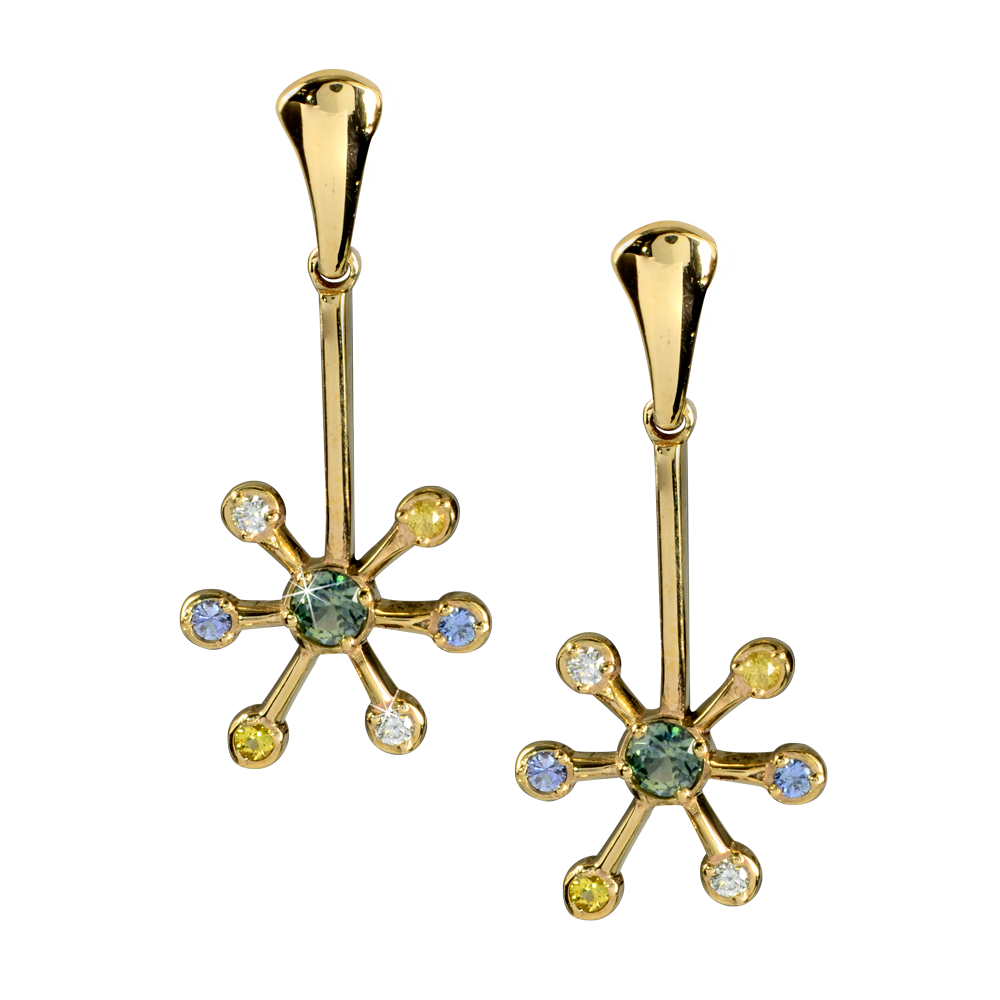 Colours Starburst Earrings (9ct Yellow Gold)