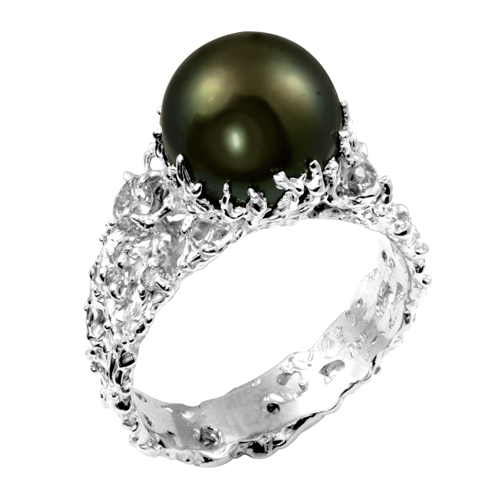 Beach Tahitian Pearl & Diamond Ring White Gold