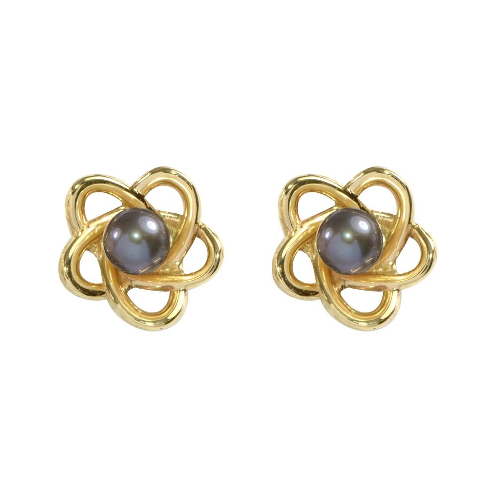 Orbit Earrings - Black Pearl (9ct Yellow Gold)