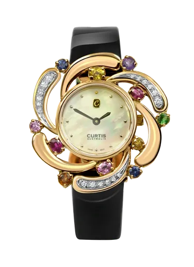 Colours Ladies Watch Dazzle (9ct Yellow Gold, White patent leather)