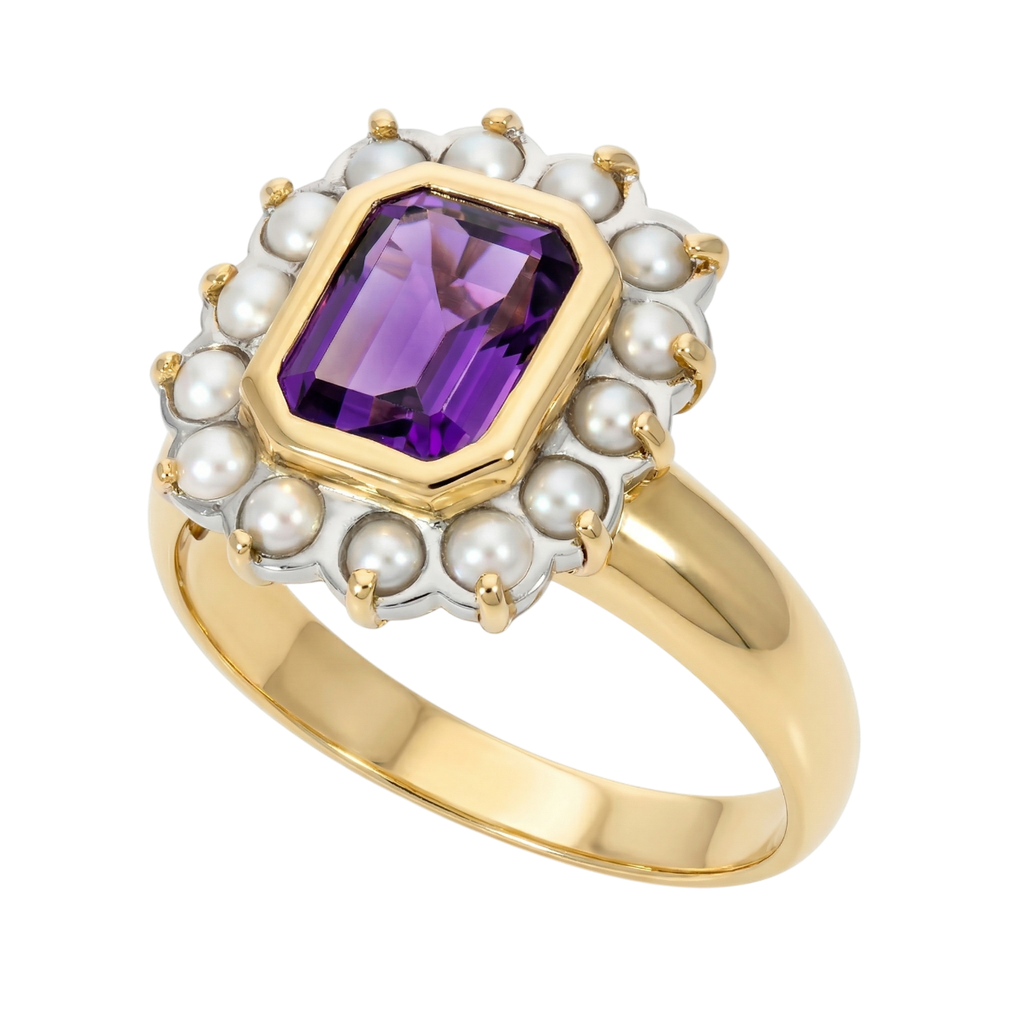Amethyst and Seed Pearl Ring