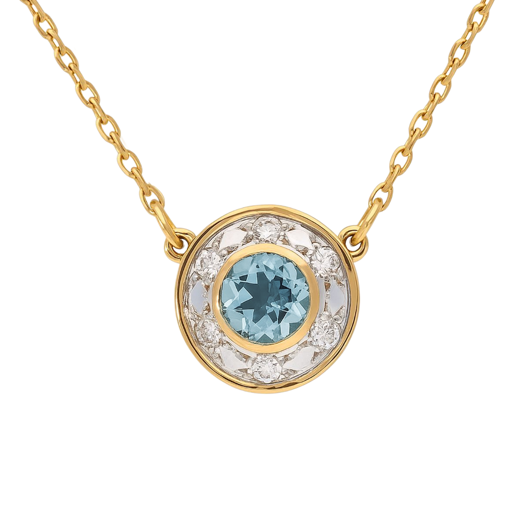 Blue Topaz and Diamond Halo Pendant