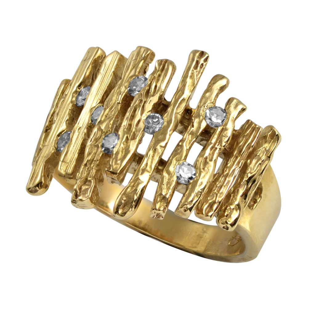 Bark Ring Diamond Scatter  (9ct Yellow Gold)