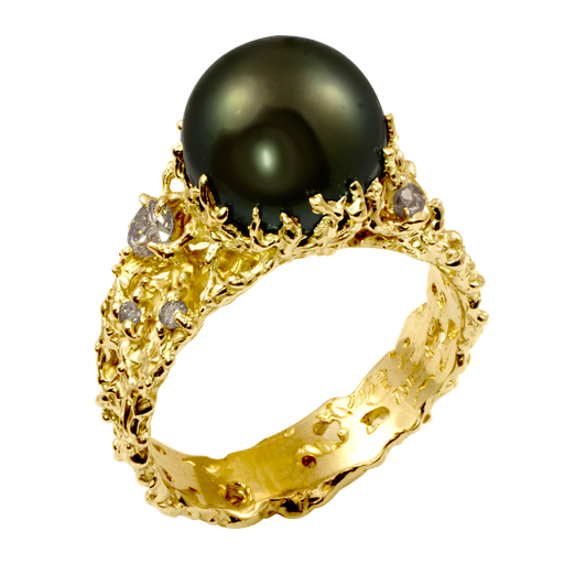 Beach Pearl & Diamond Ring Yellow Gold