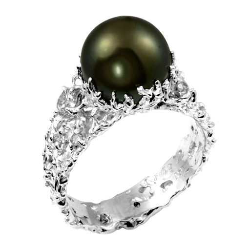 Beach Tahitian Pearl & Diamond Ring White Gold