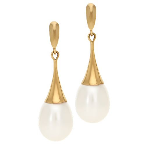 Tulip Freshwater Pearl Drop Earrings in Yellow Gold