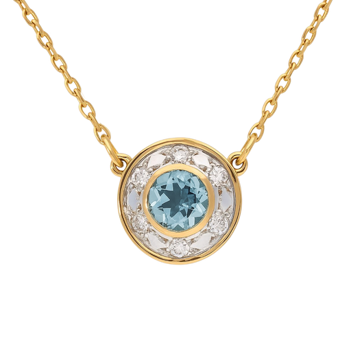 Blue Topaz and Diamond Halo Pendant