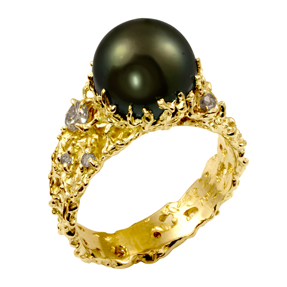 Beach Tahitian Pearl & Diamond Ring in Yellow Gold