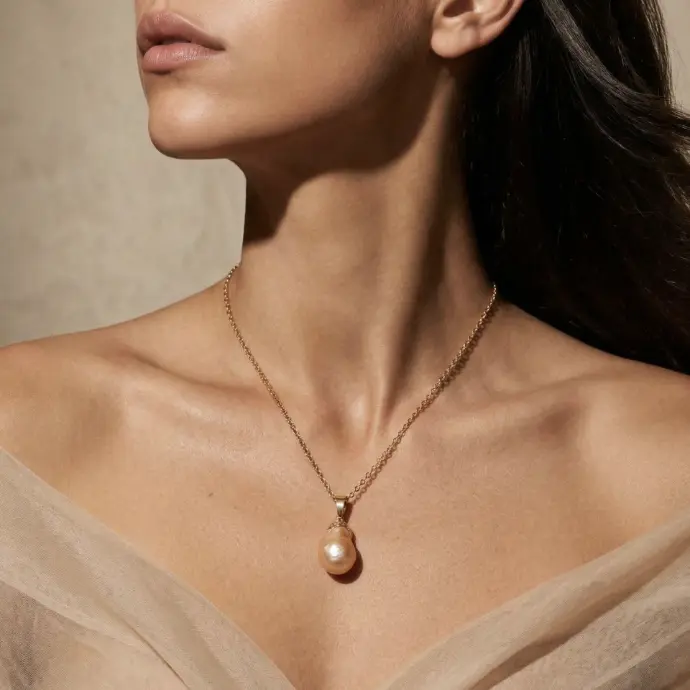 Beach Apricot Baroque Pearl Pendant