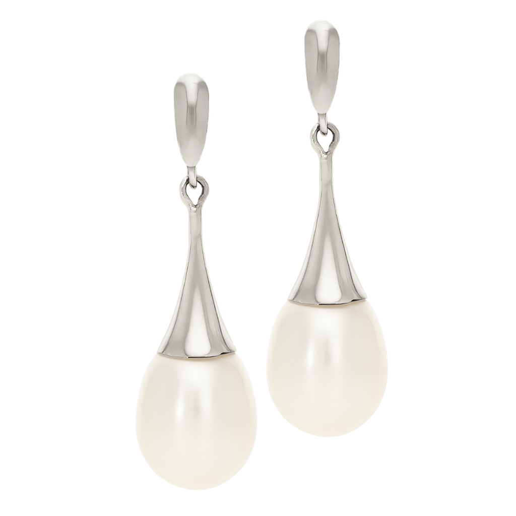 Tulip Freshwater Pearl Drop Earrings in White Gold