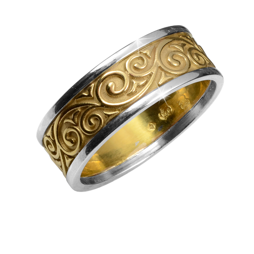 Scrolls Ring - two tone wide