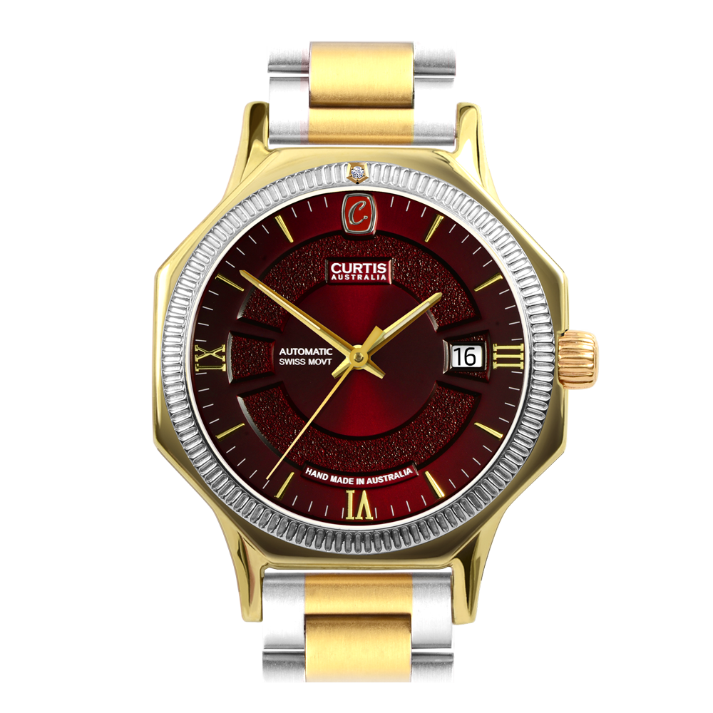 Curtis Australia Motima Xt 9ct Yellow Gold Burgundy Watch 301